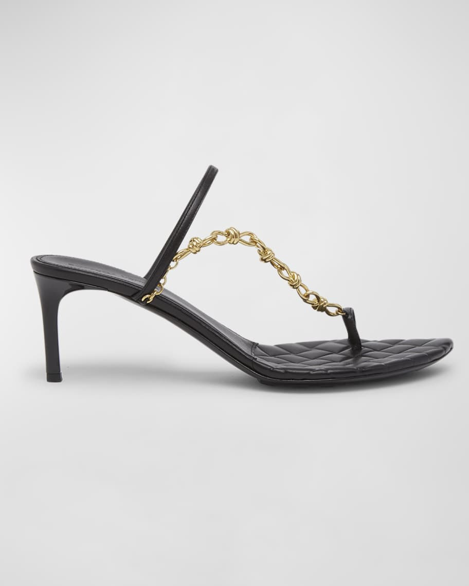 Bottega Veneta Leather Chain Toe-Ring Slide Sandals | Neiman Marcus
