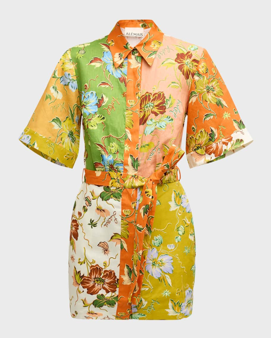 ALEMAIS Hotel Lamu Spliced Linen Tie-Belt Mini Dress | Neiman Marcus