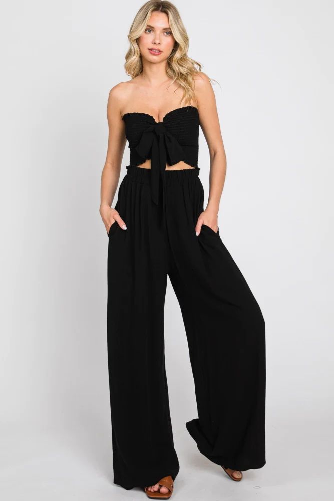 Black Front Tie Crop Top and Pant Set | PinkBlush Maternity