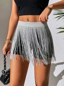 SHEIN PETITE Fringe Trim Skirt Without Shorts SKU: sw2212160414188669(2 Reviews)New$5.99$5.69Join... | SHEIN