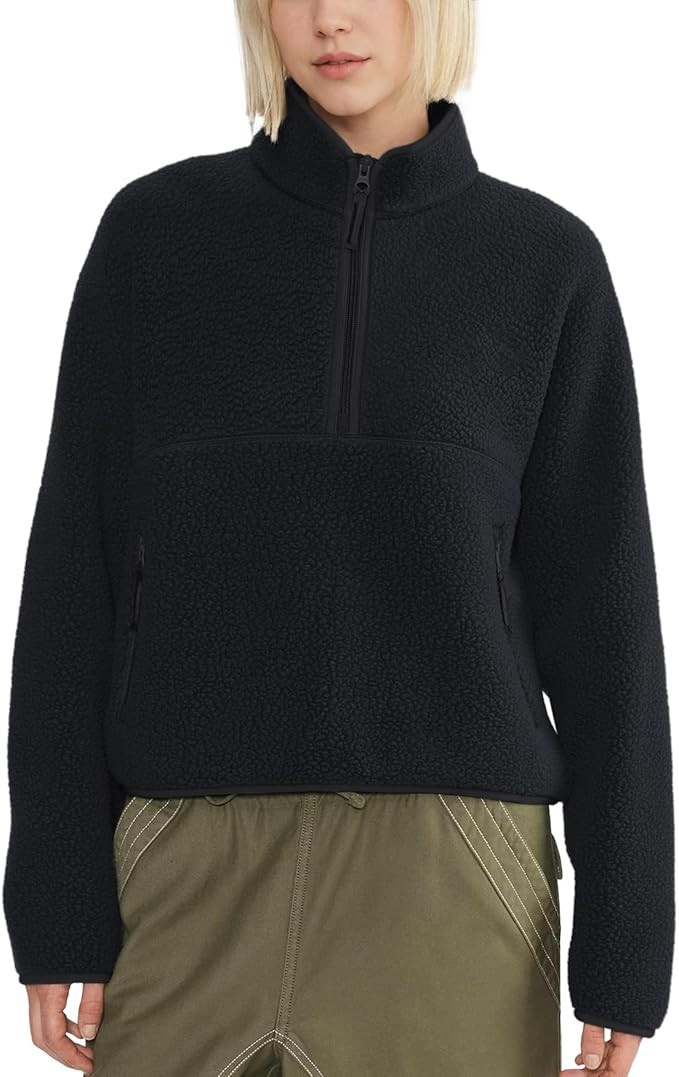Womens Fleece Sweatshirts Cropped Half Zip Fuzzy Warm Sherpa Pullover Varsity Jackets with Zipper... | Amazon (US)