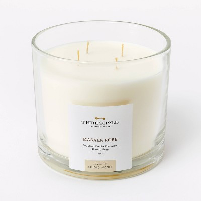 40oz Clear Glass Masala Rose Candle White - Threshold™ designed with Studio McGee: Soy Blend, 70hr Burn Time, 4-Wick | Target