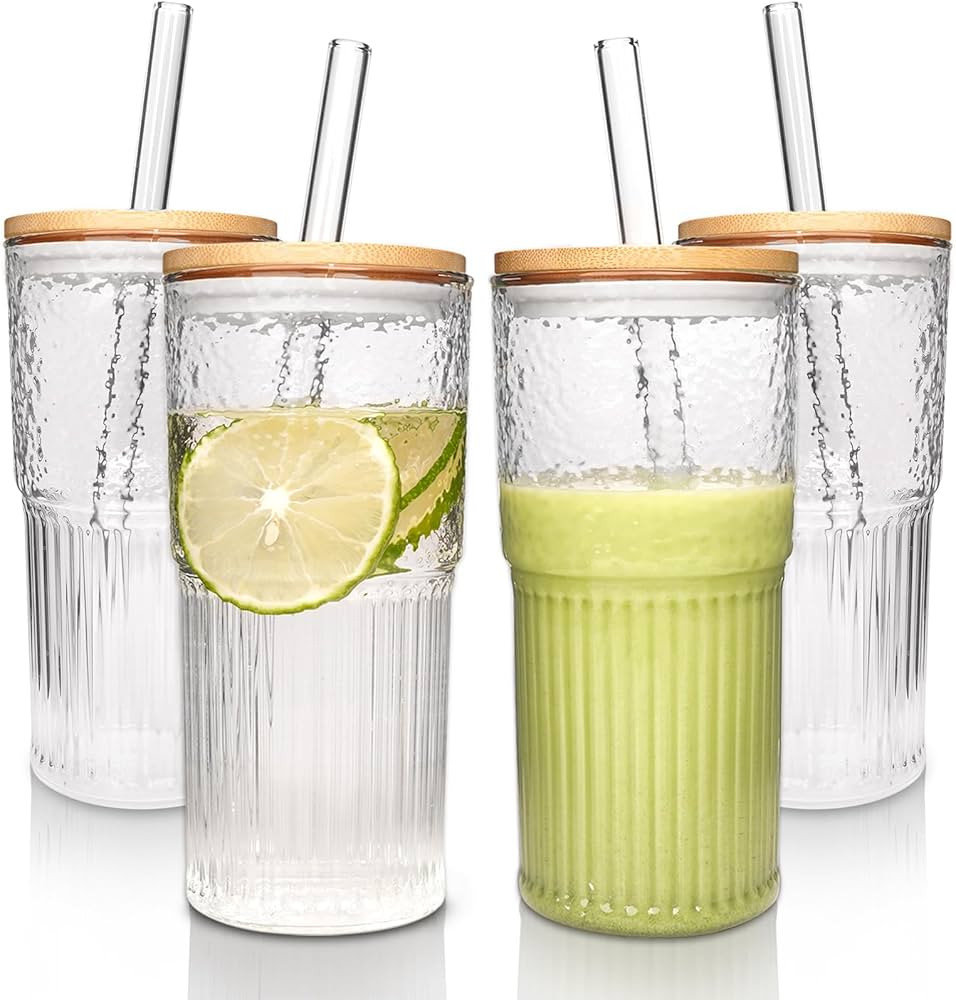 ANOTION Glass Cups with Lids and Straws - 22oz Coffee Cups Gifts for Women Drinking Glasses Iced ... | Amazon (US)