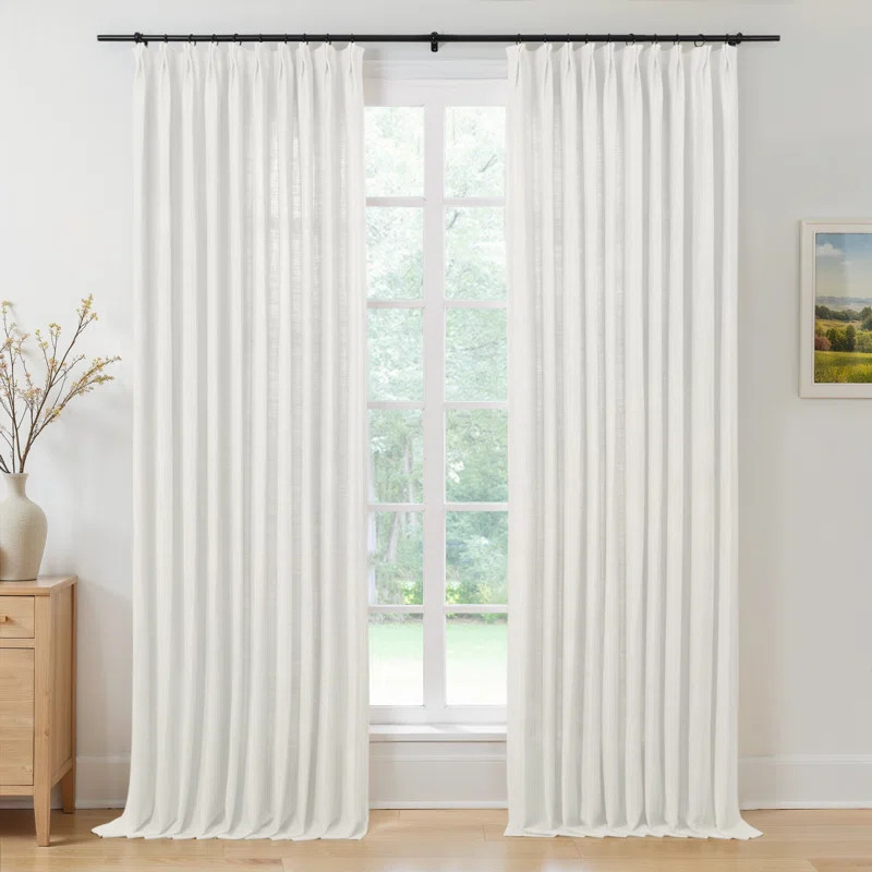 Twopages Lined Curtain Faux Linen Pinch Pleat Curtain | Wayfair North America