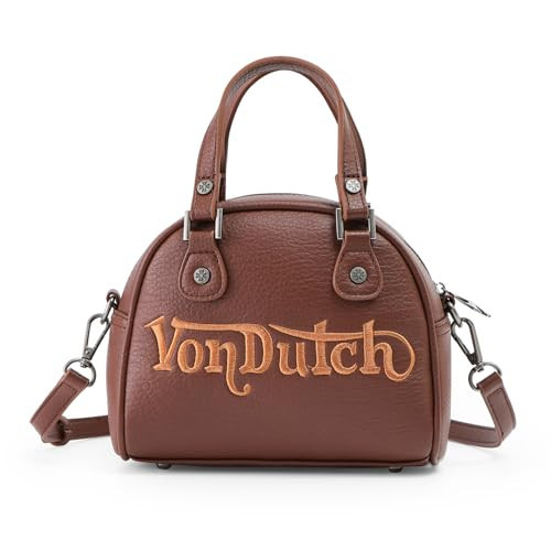 Von Dutch Womens Chopper Bowling Bag Purse - Stylish Women's Handbag with Adjustable Strap, Spacious Interior, and Iconic Logo Design (Brown) | Amazon (US)