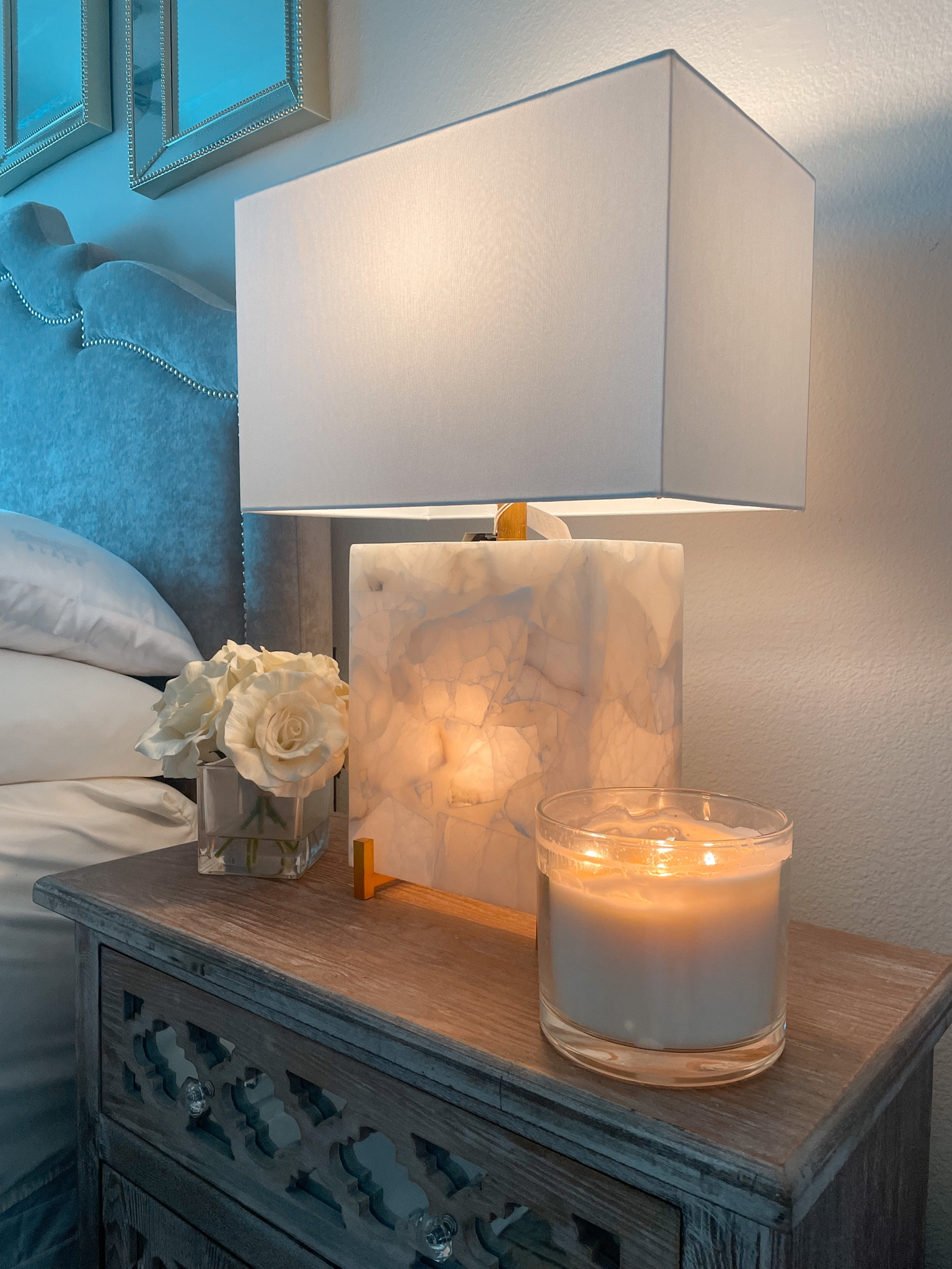 Home decor. Night stand decor. Night stand styling. Target candle. Marble lamp. White lamp shade. Home goods lamp. Home goods finds  

#LTKstyletip #LTKunder100 #LTKhome