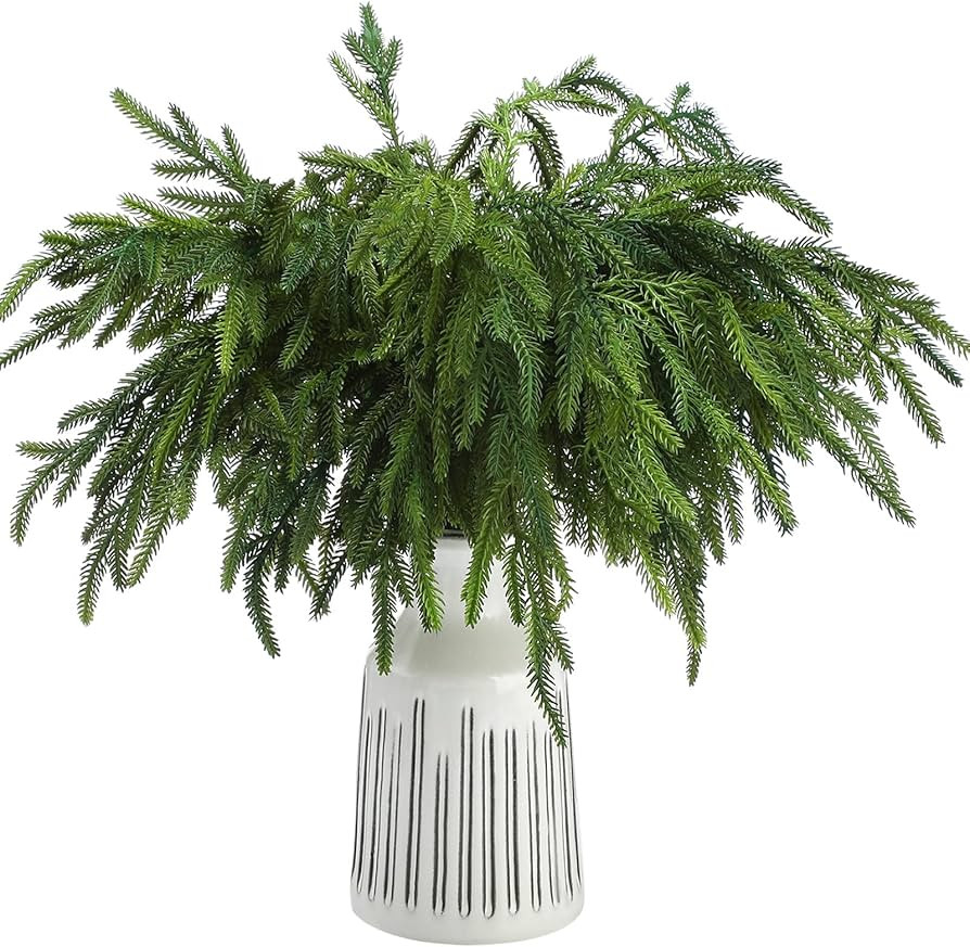 Jutom 12 Pcs 18 Inch Christmas Norfolk Pine Branches, Artificial Norfolk Branch Faux Plants Green... | Amazon (US)