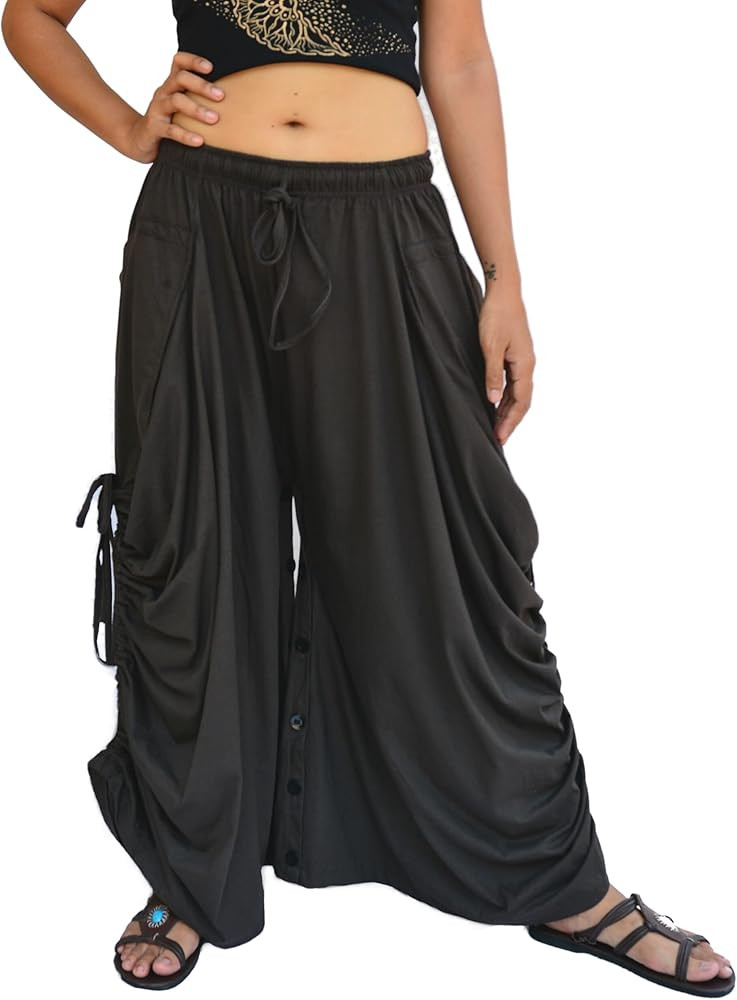 Women's Harem Pants Palazzo Dhoti Pants Lounge Trousers, Convertible to a Skirt 2 Pockets Cotton | Amazon (US)