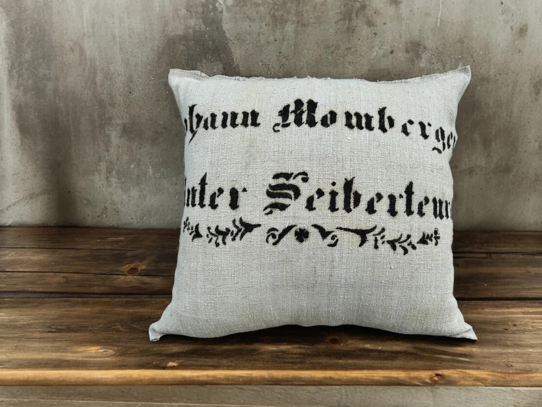 Antique German Grain Sack Pillow: Rustic Farmhouse Throw Cushion (24") | Etsy (US)