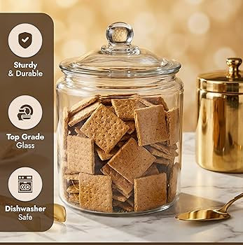 1 Gallon Glass Cookie Jar with Lid \u2013 Glass Jar with Lid - Airtight Food Storage Container fo... | Amazon (US)