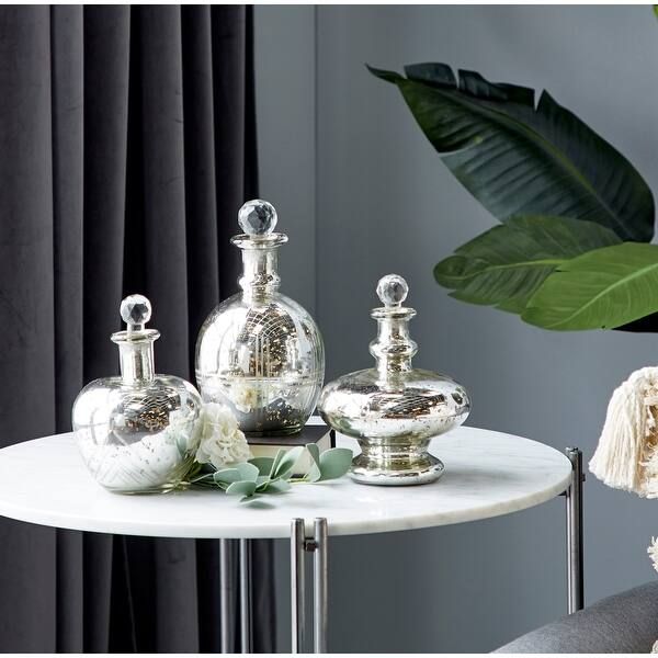 Silver Glass Vintage Decorative Jar (Set of 3) - 6 x 6 x 8Round | Bed Bath & Beyond