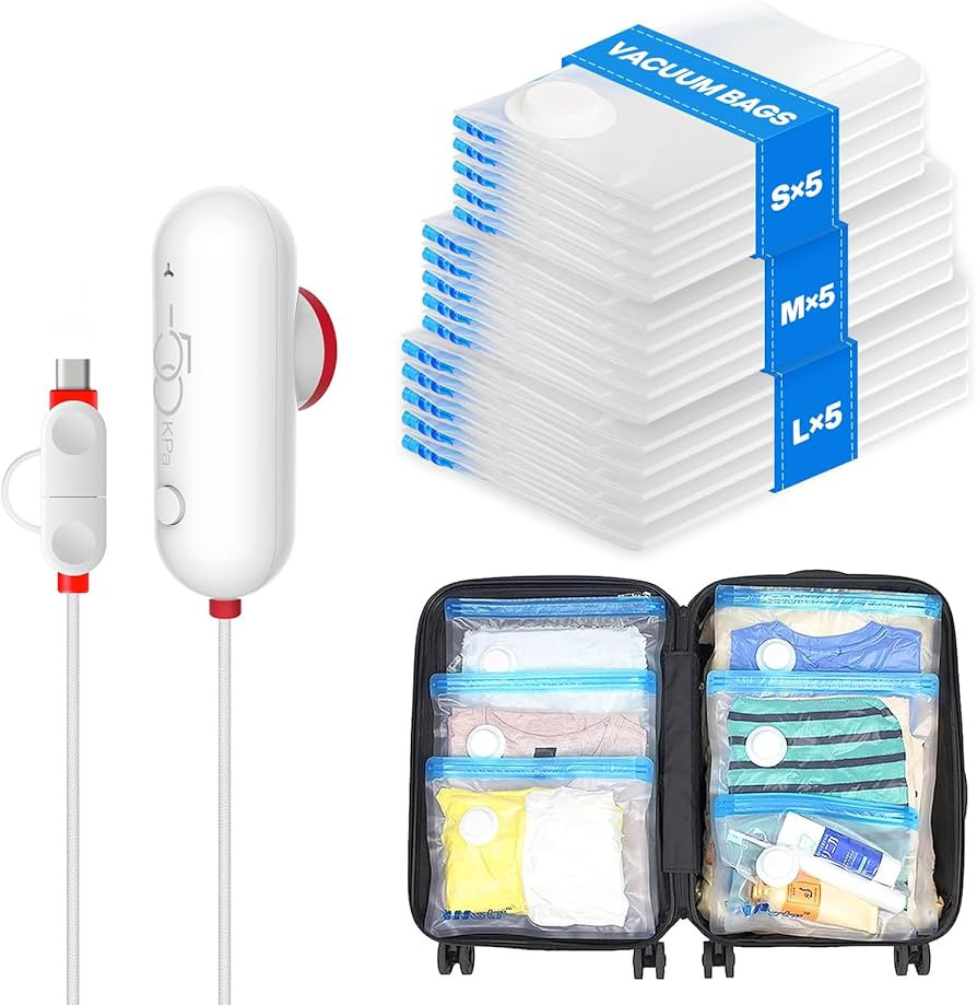VMstr 15 Pack Travel Vacuum Storage Bags with USB Pump, Vacuum Packing Seal for Luggage and Suitc... | Amazon (US)