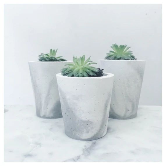 Small marble planters in concrete, in white and grey marblelised cement | Etsy (US)