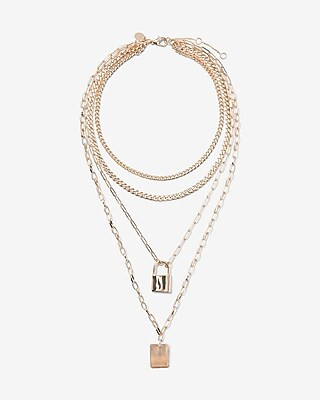 Layered Chain Locket Drop Necklace | Express