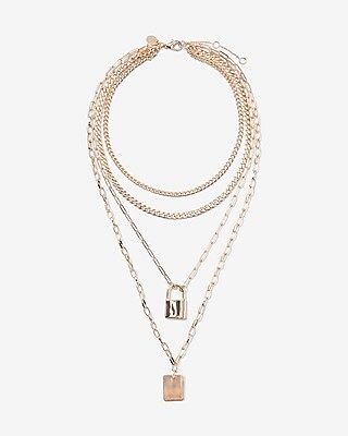Layered Chain Locket Drop Necklace | Express