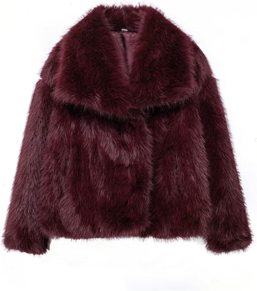 Women Faux Fur Coat Long Sleeve Lapel Collar Warm Winter Coat Outwear Streetwear | Amazon (US)