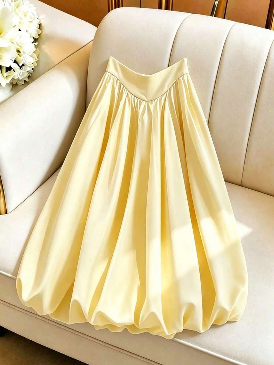 EMERY ROSE Women's Yellow A-Line Floral Ruffle Hem Beach Skirt, Casual Vacation | SHEIN
