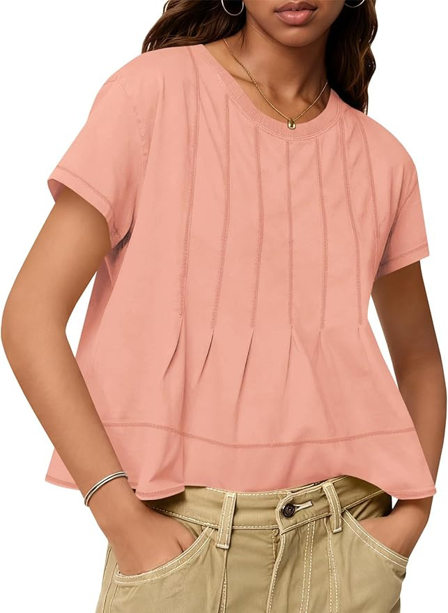 Tankaneo Womens Babydoll Tops Short Sleeve Peplum Pleated Summer T-Shirts Casual Loose Fit Flowy ... | Amazon (US)