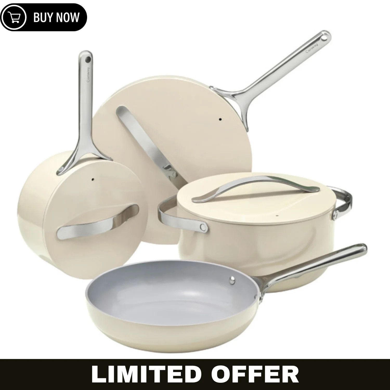 Caraway Ceramic Nonstick Aluminum 12-Piece Cookware Set - Cream | Walmart (US)