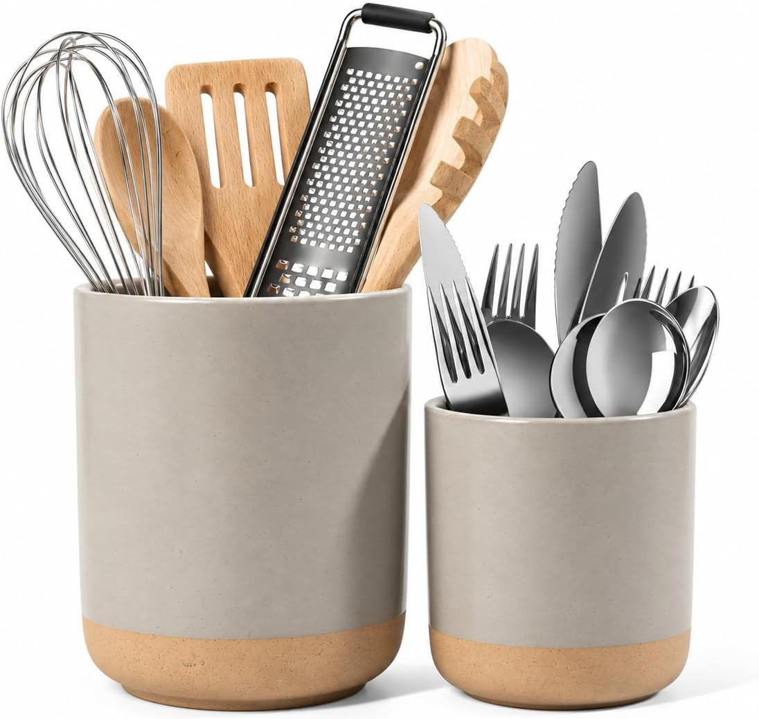 Gibson Elite Kitchen Utensil Holder Set of 2, Ceramic Crock for Countertop | Amazon (US)