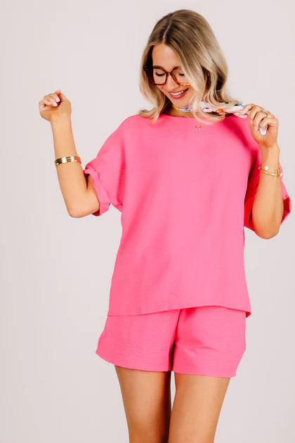On The Go Fuchsia Short Sleeve Shorts Set | The Willow Tree