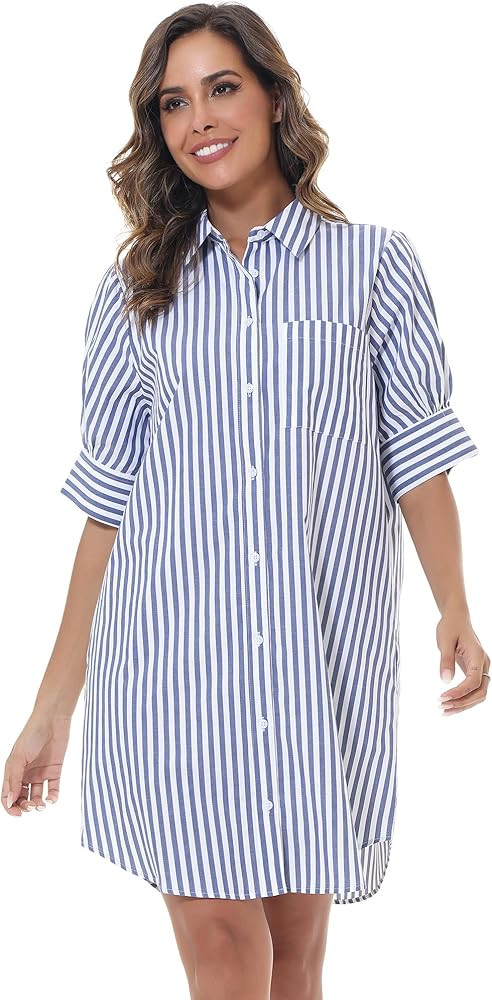 MCEDAR Women's Oversized Short-Sleeve Shirt Dress Plus Size Casual Button Shirt Dress with Pocket... | Amazon (US)