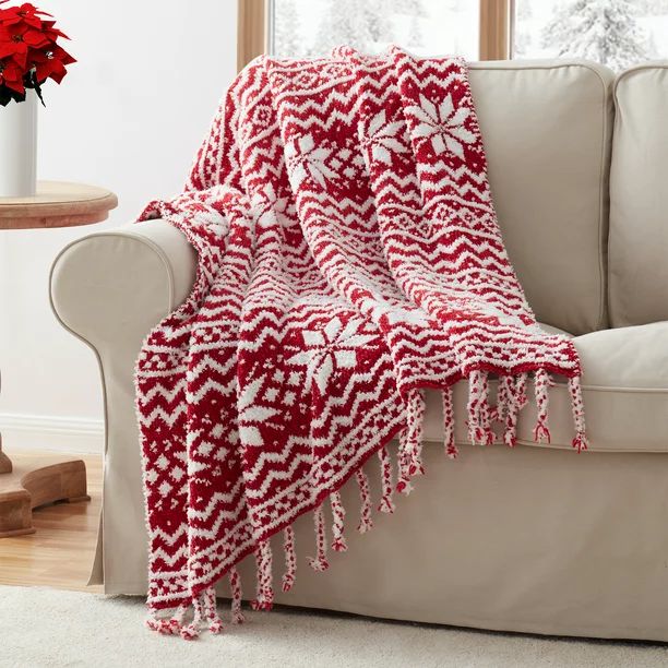 My Texas House Aspen Chenille Snowflake Holiday Throw, Easy Wash, 50 x 60, Red - Walmart.com | Walmart (US)