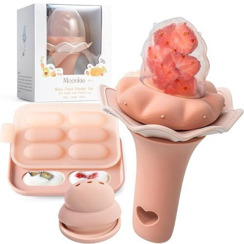 Moonkie Baby Fruit Feeder with Freezer Tray | BPA Free Silicone Baby Food Feeder with Two Sizes Pouches | Baby Shower Gifts | 4 Months+ Led Weaning, 1 Pack(Blush) | Amazon (UK)