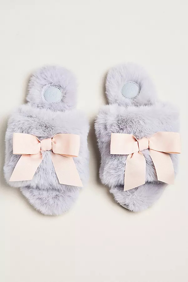 Maeve Faux Fur Open-Toe Bow Slippers | Anthropologie (US)
