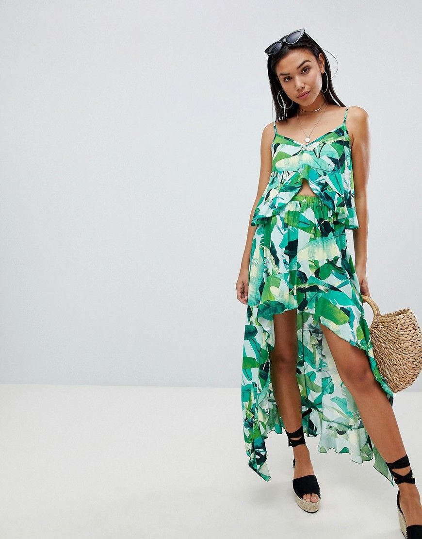 ASOS DESIGN Tropic Palm Dipped Hem Beach Two-Piece Skirt - Multi | ASOS US