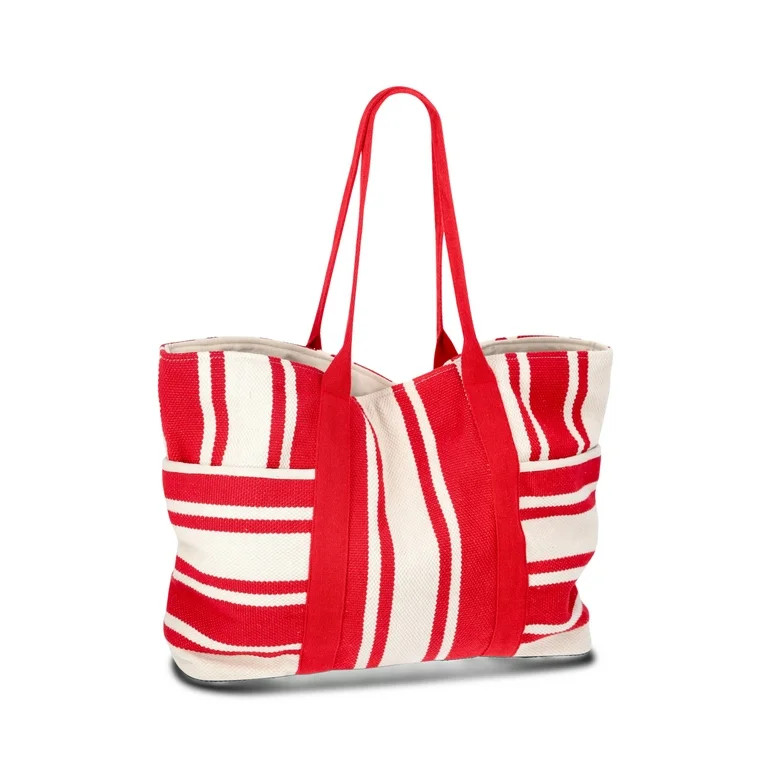 Time and Tru Women's Pocket Tote Handbag and Matching Pouch, Red and White Stripes - Walmart.com | Walmart (US)