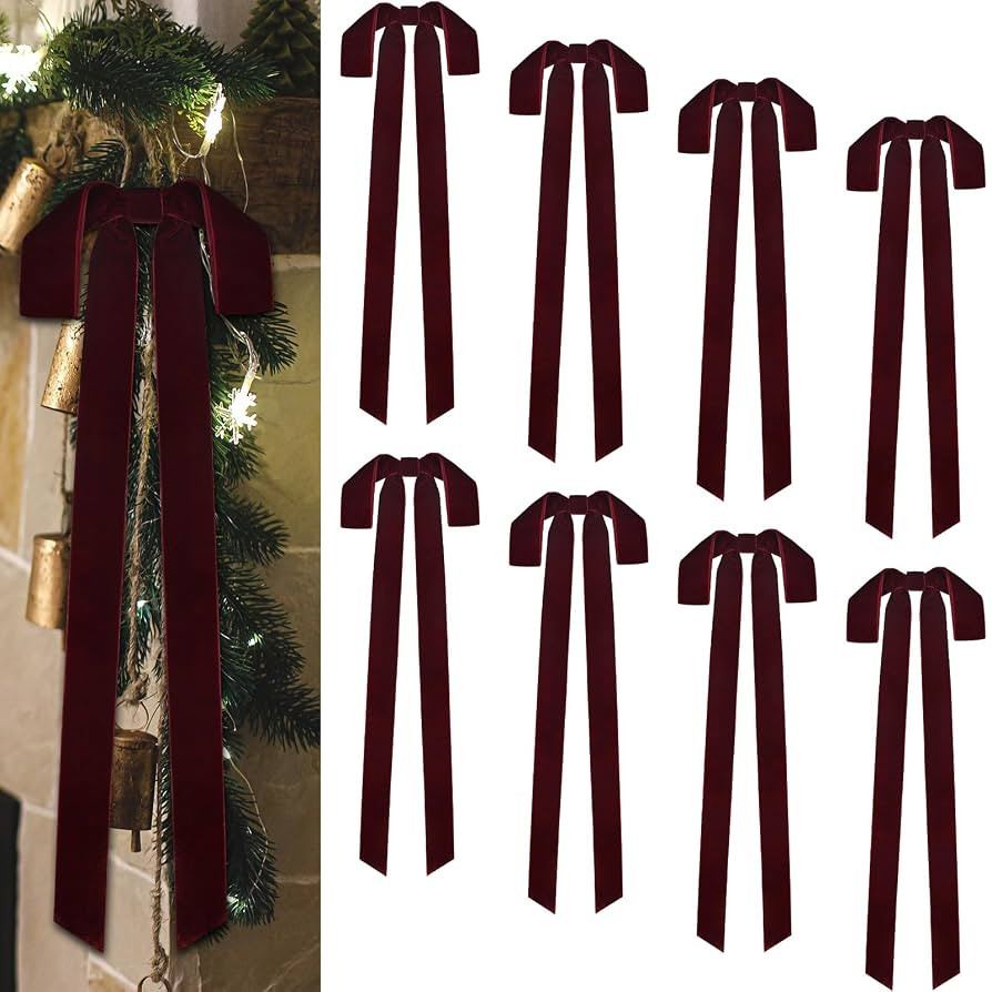 8 Pcs Christmas Velvet Swag Bows, 24 x 12 Inch Large Velvet Christmas Wreath Bows Rustic Crafts B... | Amazon (US)
