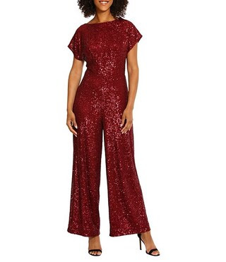 Sequin Round Neck Short Sleeve Wide Leg Jumpsuit | Dillard's