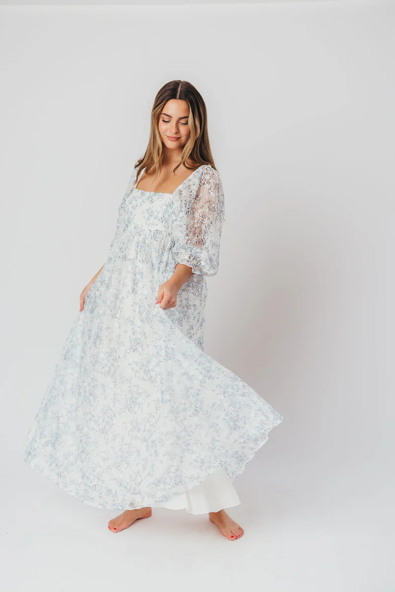 Mona Maxi Dress in Blue White | Worth Collective