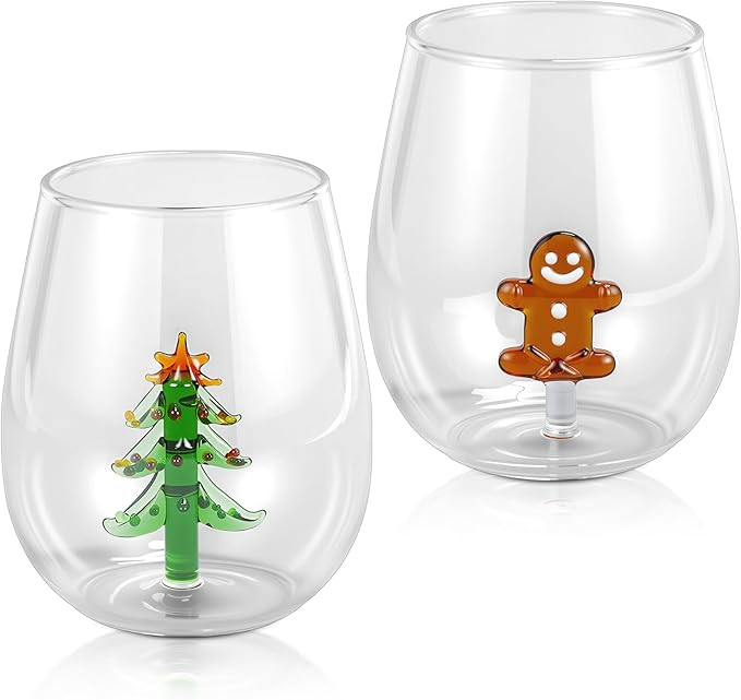 Remerry 2 Pcs 12oz Christmas Icon Juice Glasses Christmas Stemless Wine Glasses with 3D Gingerbre... | Amazon (US)