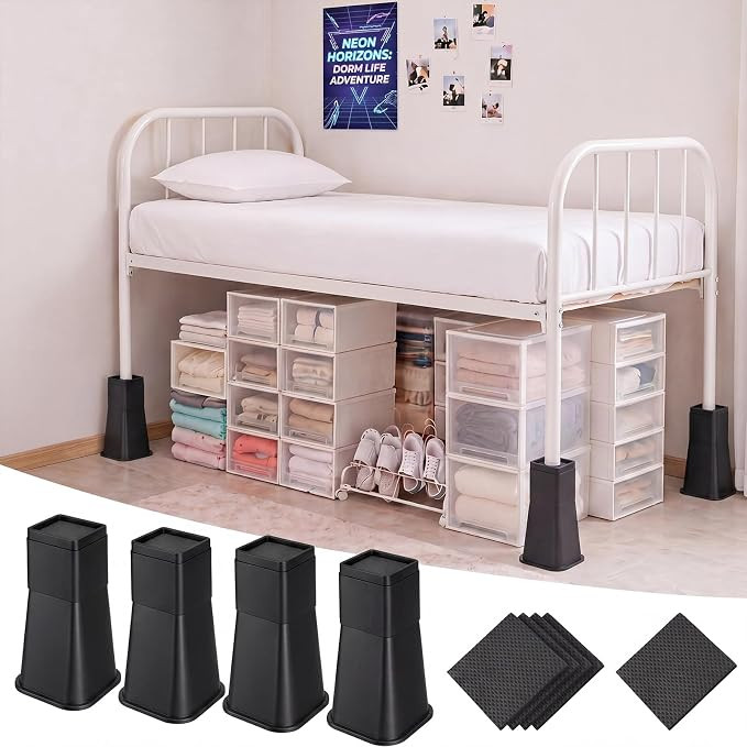 Novabright 4 Pack 12 Inch College Dorm Bed Risers Heavy Duty Extra Plastic Dorm Bed Extender Stac... | Amazon (US)