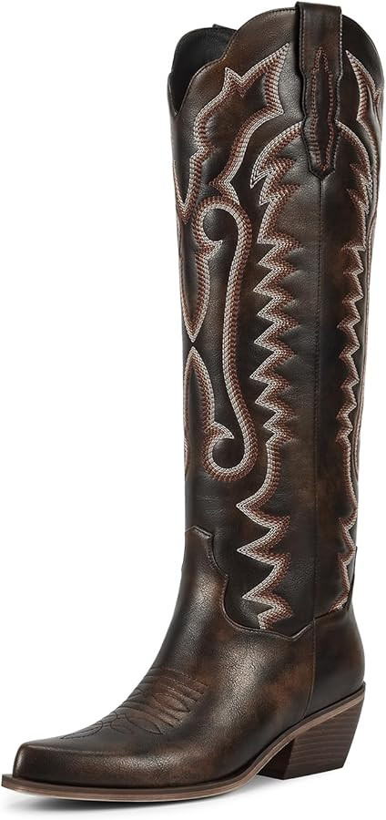 wetkiss Cowboy Boots for Women Knee High Cowgirl Boots, Western Boots with Floral Embroidered Poi... | Amazon (US)