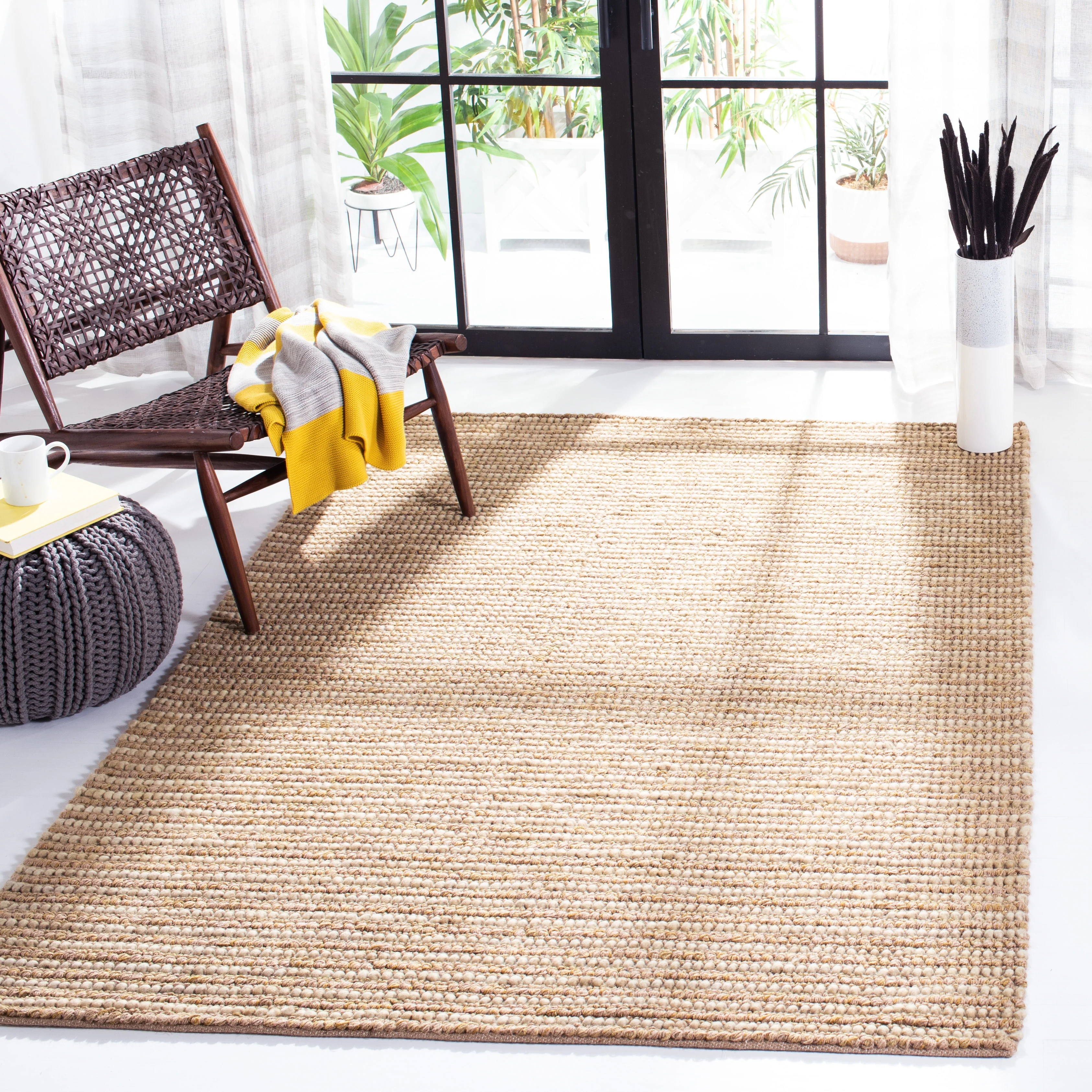 Bohemian Hand Made Area Rug, Beige / Multi Contemporary Style Non-Shedding | Shop Simon