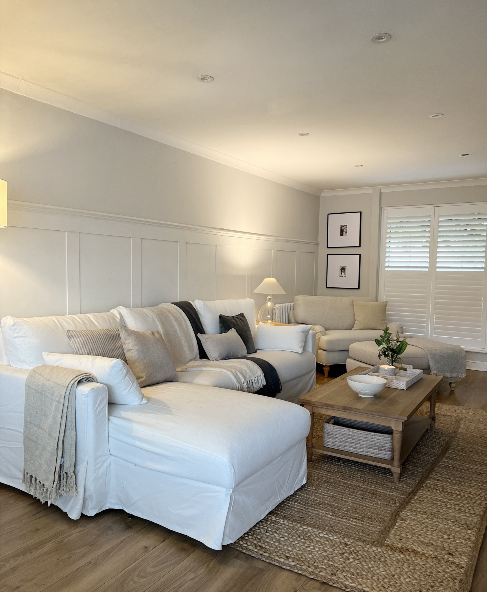 Living room 🤍

Ikea sofa and cotswold company coffee table. Dunelm cushions, rug and lamp, Etsy photo frames and art, Wayfair side table, tagged below!

Walls are Farrow and ball Ammonite and panelling is shell white

#LTKluxury #LTKuk #LTKhome