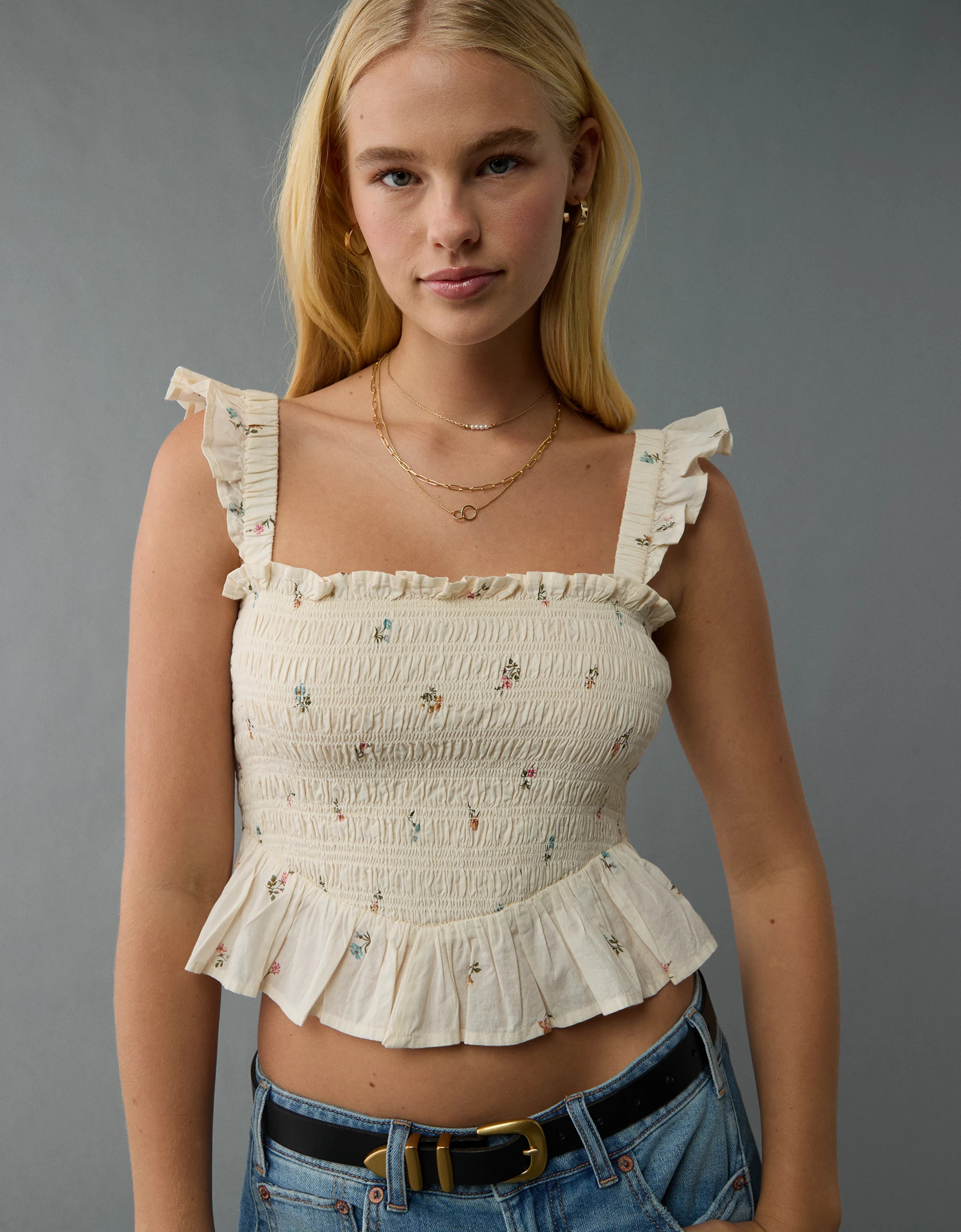 AE Bella Smocked Crop Top | American Eagle Outfitters (US & CA)