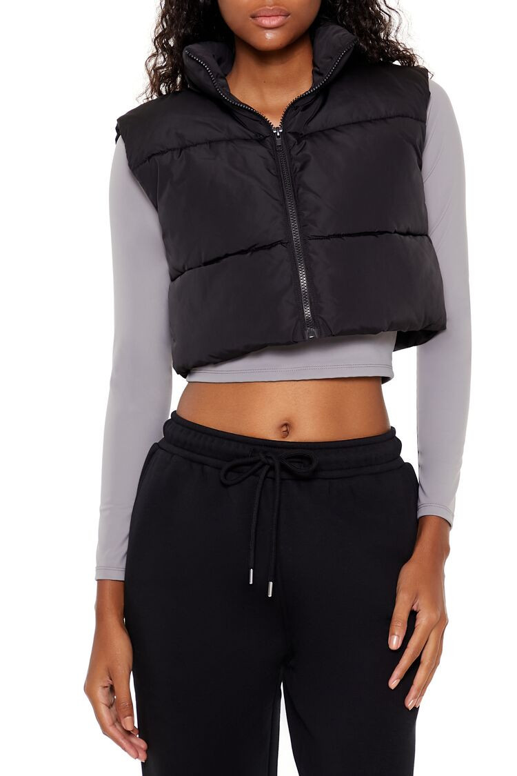 Women's Quilted Cropped Puffer Vest in Black Medium | Forever 21