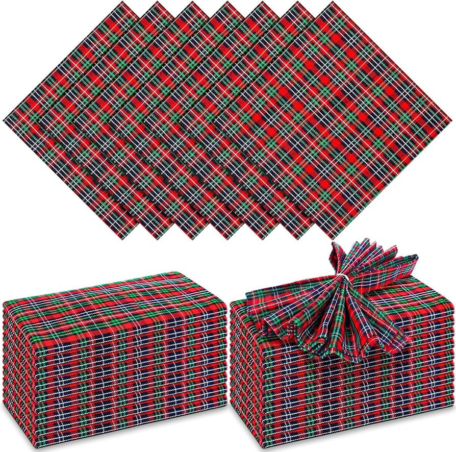 Preboun 36 Pack Christmas Dinner Cloth Napkins 20 x 20 Inch Tartan Plaid Napkins Set Checkered Wa... | Amazon (US)