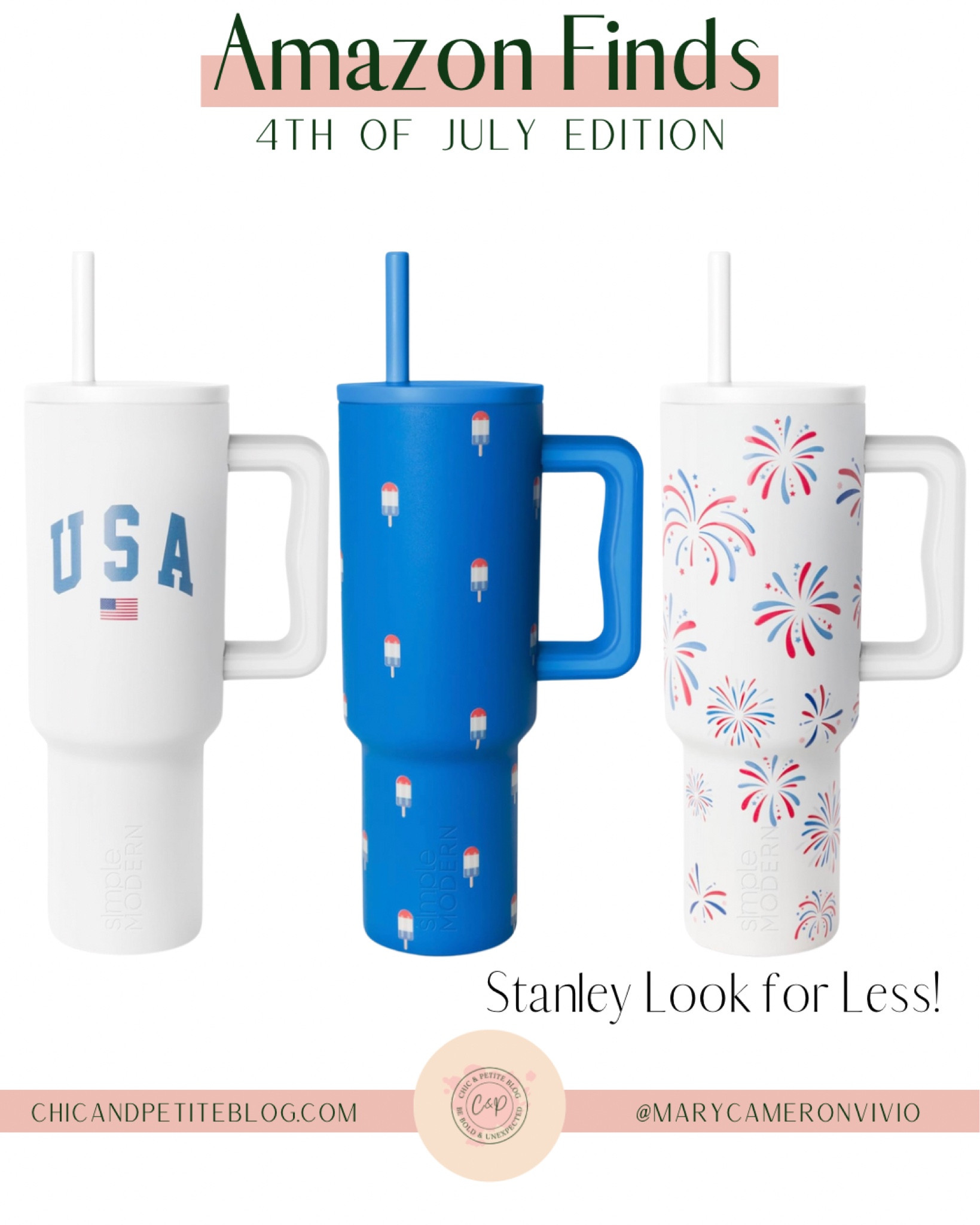 Fourth of July Inspo! Festive tumblers / Stanley look for less / July 4th / July Fourth / red white and blue / summer style / USA / Stanley cups / found it on Amazon / Amazon home / holiday 

#LTKFindsUnder50 #LTKSummerSales #LTKSeasonal