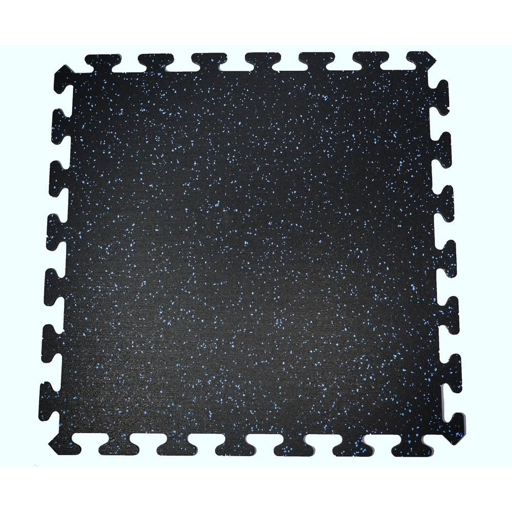 Black with Blue Speck 24 in. by 24 in. Interlocking Recycled Rubber Floor Tile (24 sq. ft.) | The Home Depot