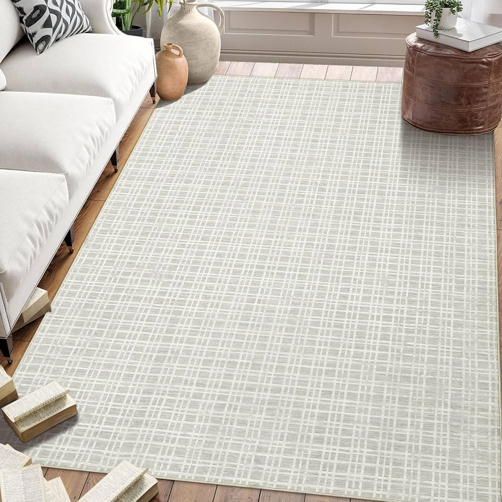 Bedroom Rug 8x10 Large Plaid Area Rugs for Living Room Modern Office Rug Low Pile Farmhouse Floor... | Amazon (US)