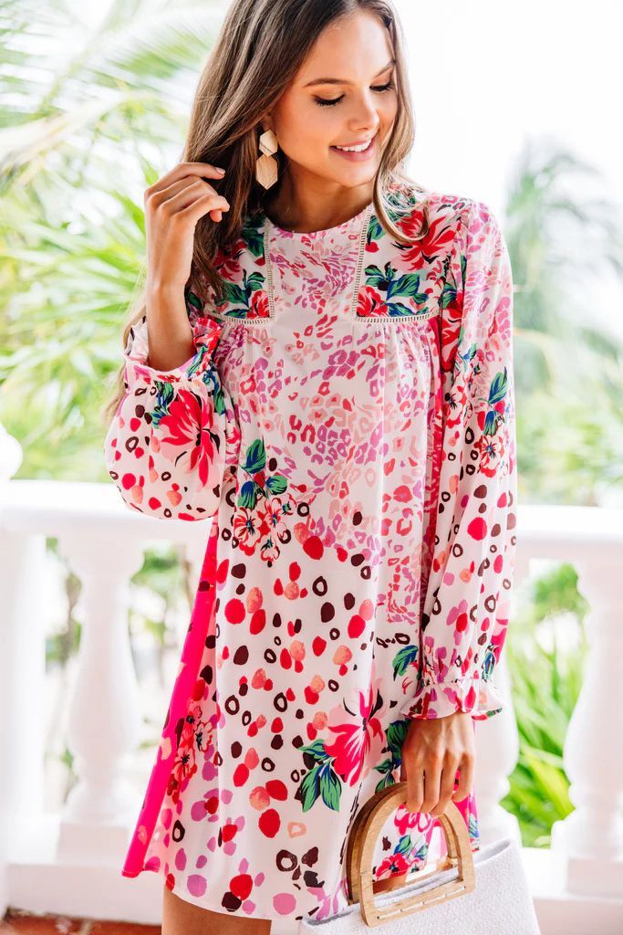 Feeling Compelled Fuchsia Pink Mixed Print Dress | The Mint Julep Boutique