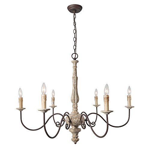 LALUZ 6-Light Shabby Chic French Country Chandelier Lighting Rustic Pendant Lights Wooden Chandelier | Amazon (US)