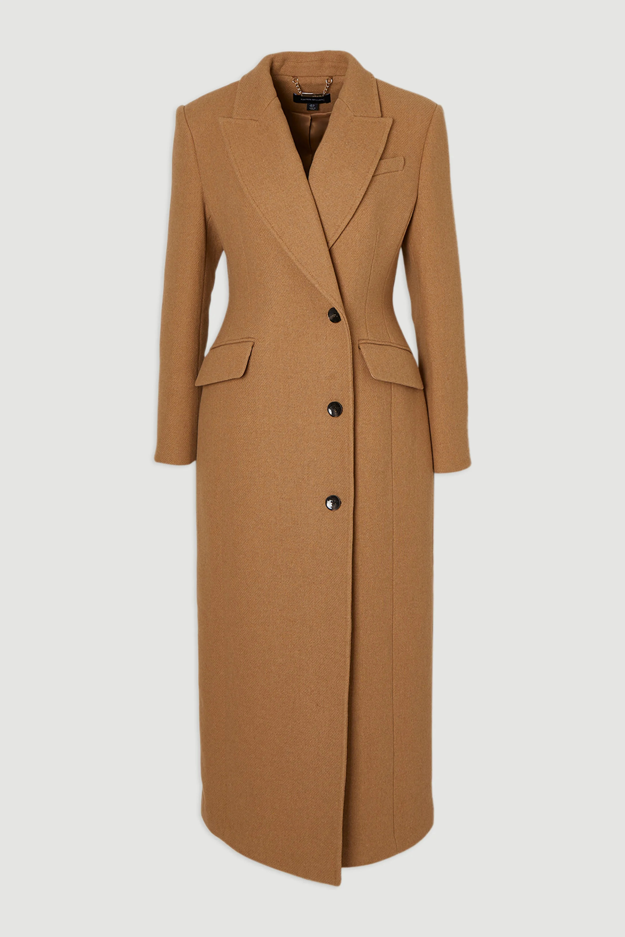 Wool Blend Tailored Fitted Maxi Coat | Karen Millen UK + IE + DE + NL