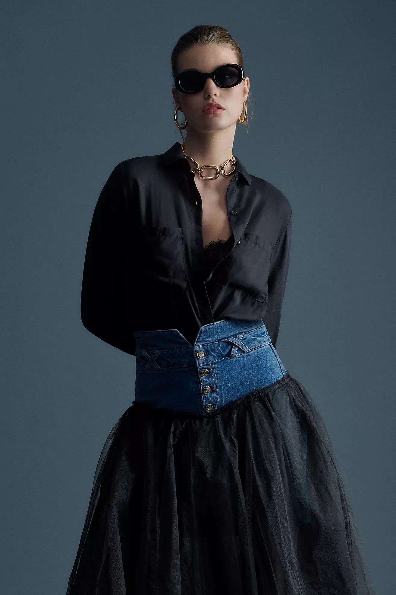 Pilcro Denim & Tulle Skirt | Anthropologie (US)