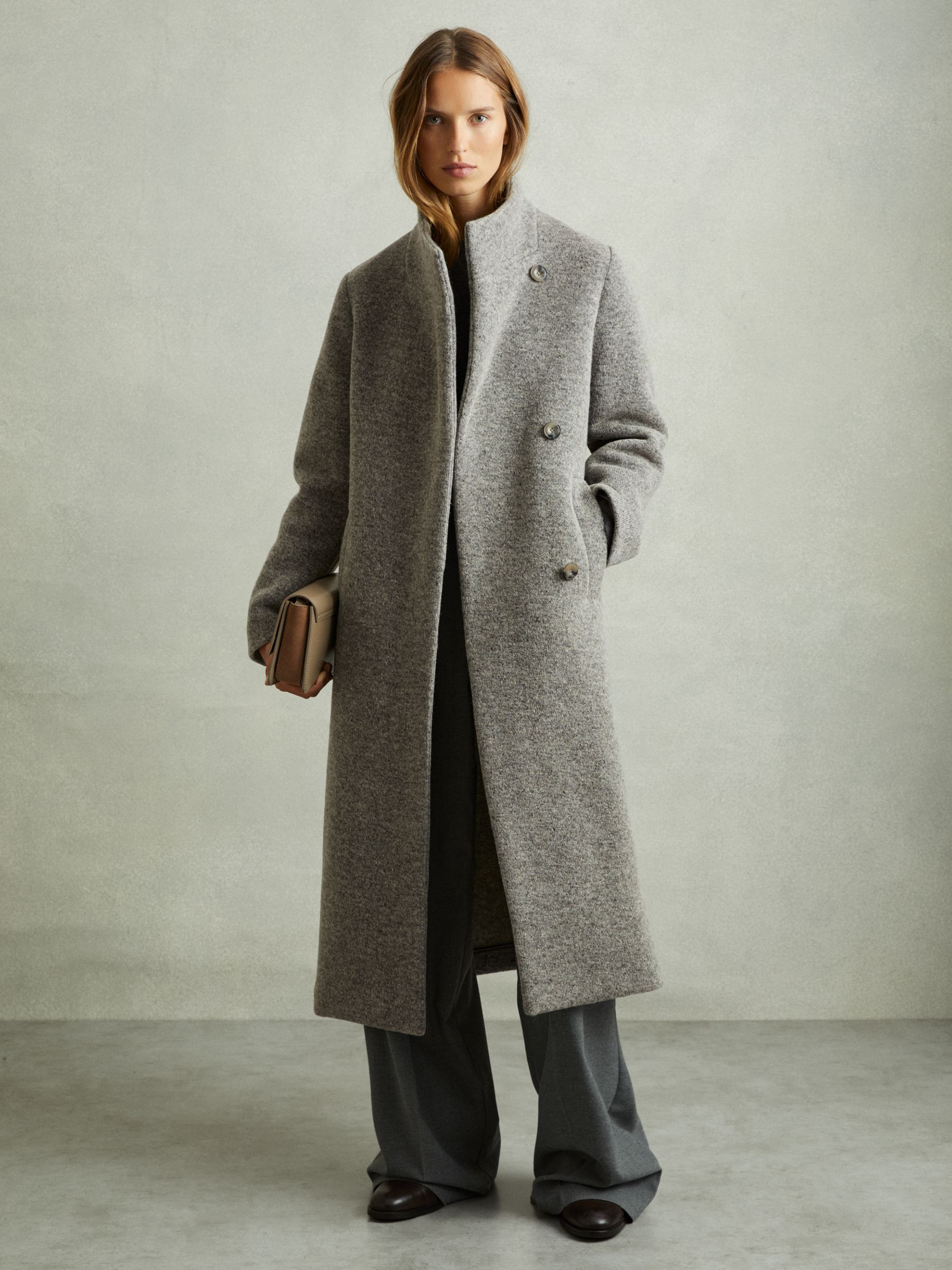 Reiss Knitted Funnel-Neck Coat in Grey - REISS | Reiss UK